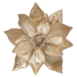 Briful 13.7'' Extra Large Magnolia Christmas Flowers Oversized Magnolia Artificial Flowers for Tree Decor 3Pcs Faux Magnolia Christmas Stems with Glitter, Pearl Ornaments for Xmas Wreath,Champagne