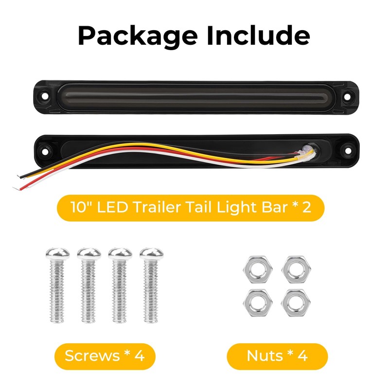 Jerbor 10" LED Trailer Tail Light Bar Brake Stop Turn