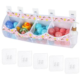 GoaePode Extra Large Bath Toy Storage Bag, 4 Compartment Messy Shower Toys Organizer Bag, Quick Dry Multi-Purpose Baby Shower Toy Holder with Enhanced Drainage for Clutter-Free Bathroom (Pink)