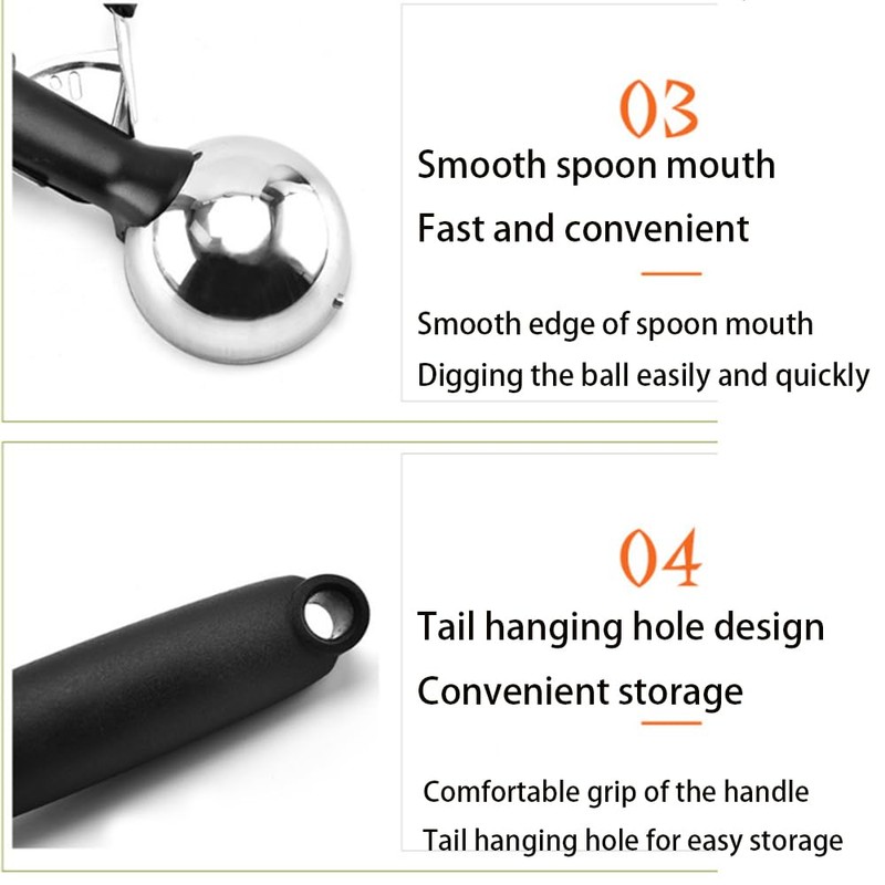 Ice Cream Scoop - Solid Stainless Steel Cookie Fruit Dessert