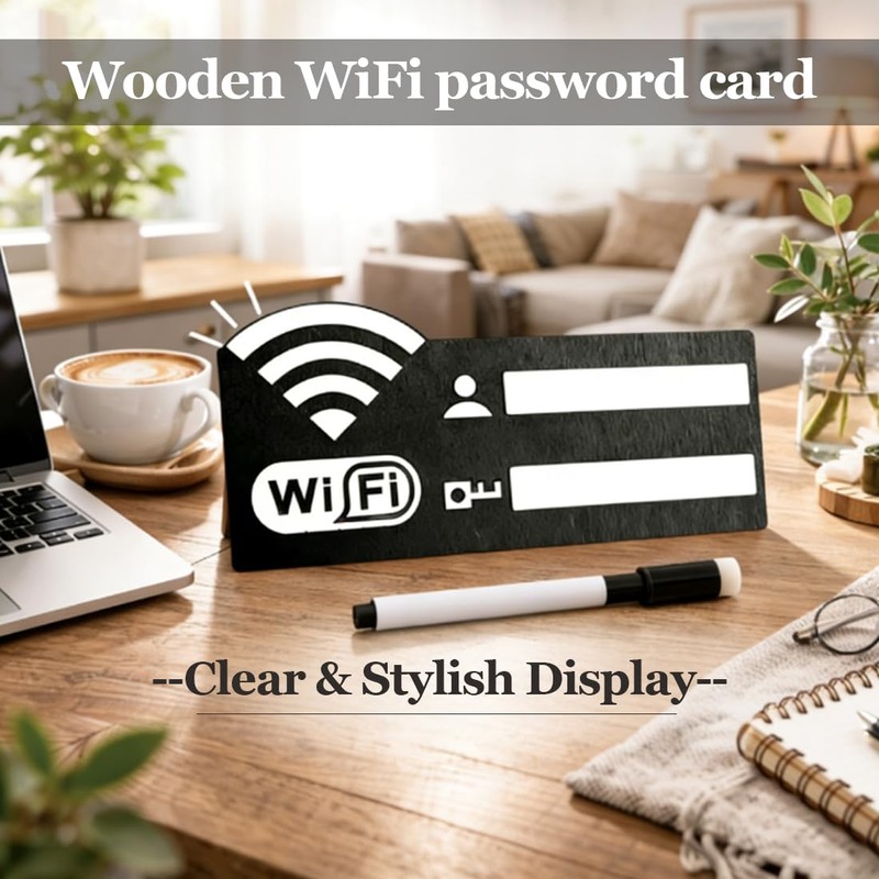 1 PCS Cartello WiFi in Legno con Pennarello, 22x10 cm,