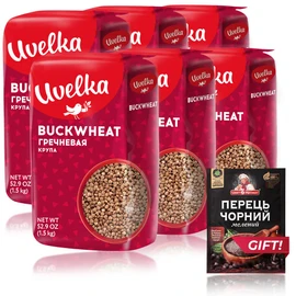 Buckwheat Groats Extra, 6x1500 gr (19.8 pounds total) + Ground Black Pepper for Free