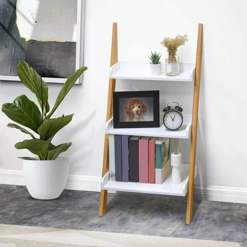House of Living Art Ladder Shelf 3-Tier Bamboo and MDF
