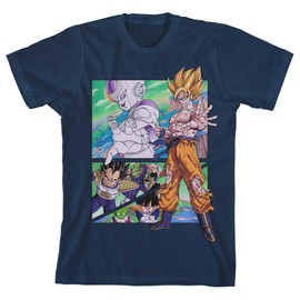 Dragon Ball Z Frieza Saga Character Layout Boy's Navy Blue T-Shirt-Small