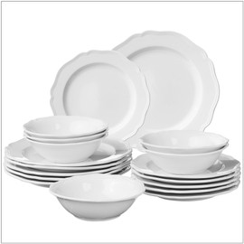 Navaris Scandi Style Porcelain Dinnerware Set - Ceramic Crockery Sets for 6 - Stackable Dishes with Dinner and Salad Plates Cereal Bowls - Dishwasher & Microwave Safe - 18pcs White