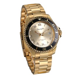 JewelryWe Gold Tone Watches Stainless Steel Luminous Dial Rotatable Bezel Quartz Watches 50M Waterproof IP Plated Wristwatch for Men