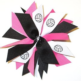 Volleyball Pom, Made in the USA, White Pony Band (Black and Hot Pink), many colors