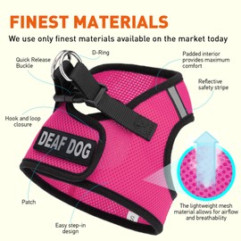 Dogline Boston Step in Mesh Dog Harness with Deaf Dog Patch No Choke Pet Vest Soft Gentle Padded Chest Halter for Puppies Small Medium and Large Dogs 27 to 31 inches Girth Hot Pink