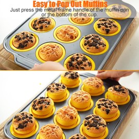 Silicone Muffin Pan, 12 Cups Mini Muffin Pans with Metal Frame Nonstick Press to Easily Pop Out for Baking Homemade Muffins, Breads, Cupcakes, Egg Bites, BPA-Free Silicone Muffin Tin Cupcake Pan Mold