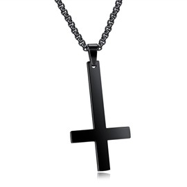 Pitmmord Fashion Simple Cross Necklace Stainless Steel Upside Down Cross Pendant Necklace(Black)