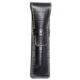 DiLoro Single Pen Case Holder Sleeve Thick Buffalo Full Grain Leather (Buffalo Black Croc Print)
