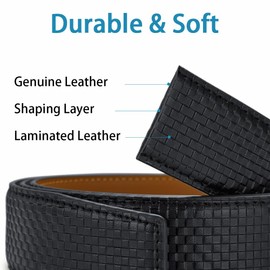 VANNANBA Men's Leather Designer Belt - Mens Ratchet Belts with Fashion Alloy Buckle - Trim to Fit,Gift for Men(34"-36" Waist Adjustable,Gold)