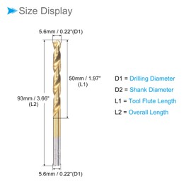 CoCud Twist Drill Bits, 5.6mm Drilling Diameter, Titanium Coated High Speed Steel 6542 Straight Round Shank - (Applications: for Stainless Steel Alloy Metal), 2-Pieces
