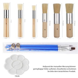 VZU Set of 6 Bristle Brush Set, Stencil Brush, Round Brush, Hair Brush Set, Wooden Stencil Brush, Natural Bristles for Acrylic, Oil, Watercolour Chalk, DIY Crafts