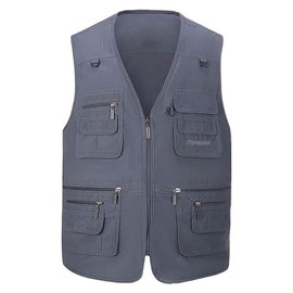Gihuo Men's Fishing Vest Utility Safari Travel Vest with Pockets Outdoor Work Photo Cargo Fly Summer Vest (SteelGrey, X-Large)