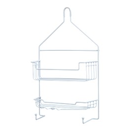 Kenney KN614121 Over the Shower Head 17" L x 10" W x 4" D Rust-Resistant Metal Wire Small 2-Shelf Hanging Caddy with Suction Cups and Razor Holders for Bathroom Shower, White