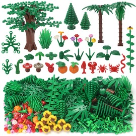Garden Plants Building Bricks Accessories Flowers Bushes Palm Trees Leaves Shrubs Vines Green Grass Bulk Botanical Pieces and Parts Block Toys for Jungle Forest Park Decor Compatible with Major Brands