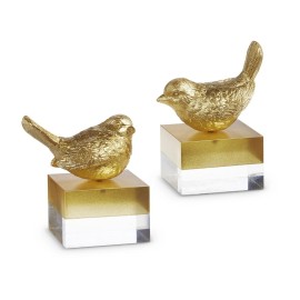 RAZ Imports Gold Bird On Two Toned Blocks - 5 Inch Set of 2 - NEW