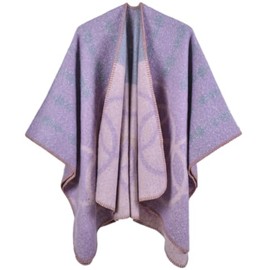 Miaikvs Women poncho Cape Reversible Oversized Warm Open Front Shawl Scarf Wrap Cardigan Blanket Wraps（Light purple）