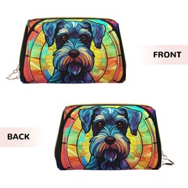 Novgift Miniature Schnauzer Stained Dog Breed Glass Art Leather Makeup Bag Travel Cosmetic Bag For Women Large Capacity Makeup Pouches