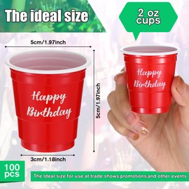 Suttmin 100 Pcs Happy Birthday Plastic Shot Glasses 2 oz Disposable Shot Cups Multicolor Mini Drinking Cups Celebrate Birthday Cheer Cups for Kids Birthday Party Favors Decorations, 7 Colors