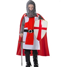 KAIPUTE Boys Medieval Knight Costume for Kids Role Play Party Cosplay 12-14 Years Red