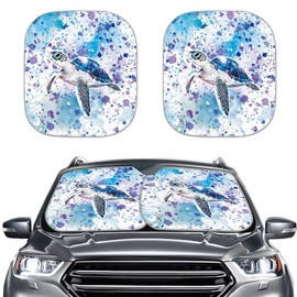 Quelytytrip Watercolor Sea Turtle Print Sun Shade for Car Windshield,2 Piece Foldable Windshield Sun Shade for Front Window Universal Fit
