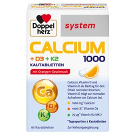 Doppelherz Calcium 1000 + D3 + K2 System - Calcium as a Contribution to Normal Bone Maintenance - 60 Chewable Tablets