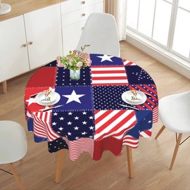 BZKIER Striped Tablecloth 4th of July Stars & Stripes Tabletop Collection Tablecloth, Round 60"