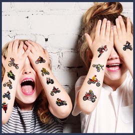 8 Sheets Dirt Bike Temporary Tattoos for Kids, Dirt Bike Birthday Party Supplies Racing Motocross Party favors for Kids Boys Girls Cool Motorcycle Party Decorations Cartoon Fake Tattoos Stickers