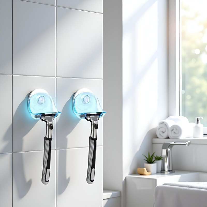 Dwuww 2Pcs Blue Suction Cup Hooks Removable Hook Razor Holder