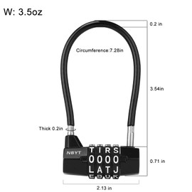NBYT 4-Word Resettable Combination Lock, Letter Lock- Home Security Padlock with 5mm Anti-Theft Cable for Garden Gates, Pool, Refrigerator,Gates, Storage ，Cabinet(7''(Locking Span 3.5''))