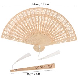 kukmakri 60 PCS Exquisite Sandalwood Fan, 8 Inch Tassels Wooden Folding Hand Fans with Organza Bags - Handheld Decorative Fans for Women, Foldable Wooden Hand Fans for Events, Wedding and Party