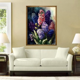 TUTUMAY21 Hyacinths Watercolor Vintage Flowers Diamond Painting Kits for Adults, DIY 5D Round Full Drill Diamond Art Very Suitable for Christmas Xmas Holiday Decor 12x16inch