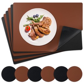 Placemats Set of 6 with Coasters Dual Sided Heat Stain Resistant Place Mats Faux Leather Table Mats Non-Slip Waterproof Oil-Proof Washable Wipeable Table Placemats for Dining Patio Table Kitchen