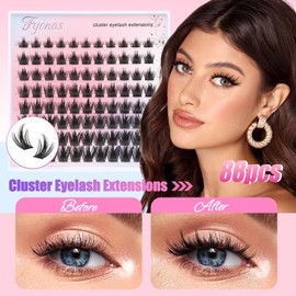 Fyonas Lash Clusters Manga Eyelash Clusters 88Pcs D Curl Cluster Eyelash Extensions Natural Look Volume Individual Lahes 8-16mm Spiky Lashes Clusters Fairy Look (Sunrise)