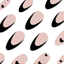 Valentine's Day Press on Nails Medium Almond Fake Nails Matte Black Heart False Nails French Tip Press on Nails Nude Color Acrylic Glue on Nails Gold Line Stick on Nails for Women Manicure 24 Pcs