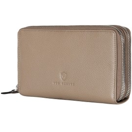 VON HEESEN Leather Wallet with RFID Protection - Wallet for Men and Women Made of Genuine Leather - Wallet with Coin Compartment - Wallet for Men and Women, taupe, 2 main compartments