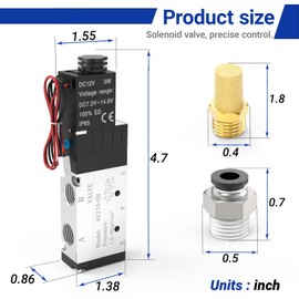 EterMutable 4V210-08 5-Way/2-Position Electric Solenoid Valve 1/4"NPT – Pilot-Operated DC12V, Aluminum Body with Outlet Wire