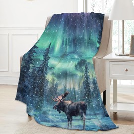 Aonimonis Moose Northern Lights Throw Blanket Gifts for Women Adults Girls, Soft Fuzzy Warm Cozy Flannel Blankets for Bedroom, Travel, Couch, Home Decor 50x60 in