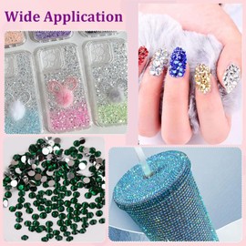 22000pcs Resin Flatback Rhinestones for Crafting, Silverback Emerald Green 2mm 3mm 4mm 5mm 6mm Round Beads, Non-Hotfix SS8 SS10 SS16 SS20 SS30 Gems with Glue for DIY Crafts, Nails Decoration