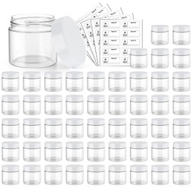 50 Pack 2 OZ Plastic Jars Round Clear Cosmetic Container Jars with White Lids, Eternal Moment Plastic Slime Jars for Lotion, Cream, Ointments, Makeup, Eye shadow, Rhinestone, Samples, Travel Storage
