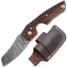 Old Ram Handmade Real Damascus Steel Cigar Cutter Rose-Wood Handle Comes with Leather Sheath