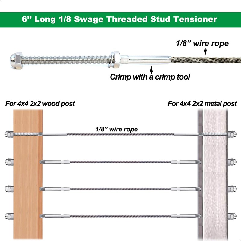 Sowtowe 1/8 Inch T316 Stainless Steel Cable Hardware, Railing Kit,