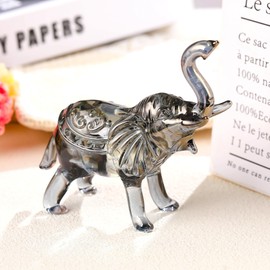 Glass Grey Elephant Collectible Ornaments for Home Elephant Gifts for Women K9 Crystal Elephant Animal Paperweight