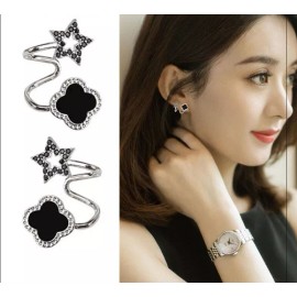 Fashion 925 Sterling Silver Clover Star with Diamonds Stud Earrings