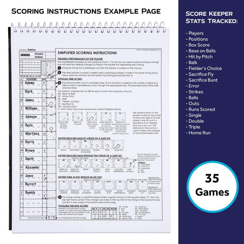 Murray Sporting Goods - Cuaderno de puntuaciones de béisbol y