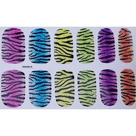 Glitter Colorful Wild Zebra Design Nail Wraps Decals Nail Art Transfer Stickers