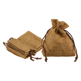 HARFINGTON 5pcs Small Burlap Bags with Drawstring, 3x4 Gift Bag Jewelry Pouches for Wedding Party Presents Festival Favors, Beige