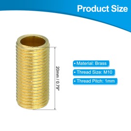 PATIKIL 5pcs M10 Thin Threaded Lamp Pipe 20mm Threaded Hollow Tube Adapter Brass Coupler Connector Pipe Fitting